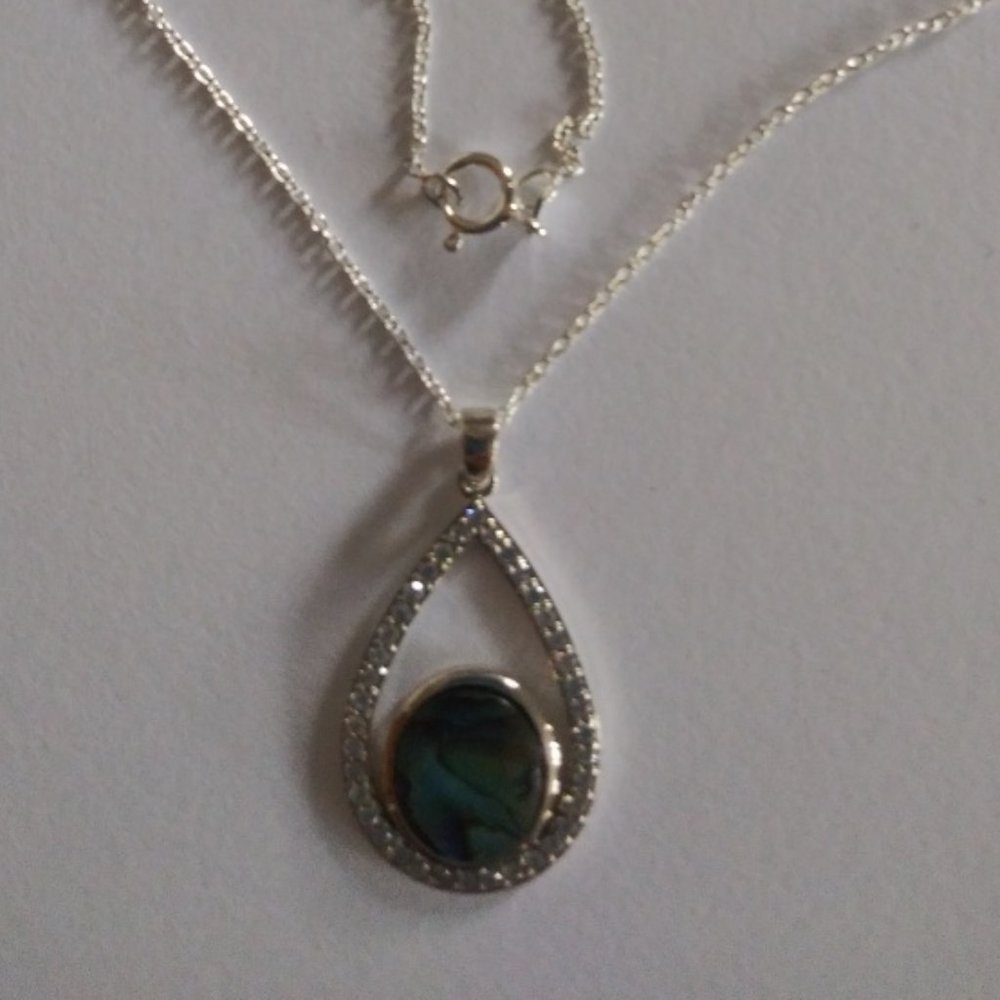 Avon 2018 Sterling Silver Abalone Teardrop Necklace New in Box